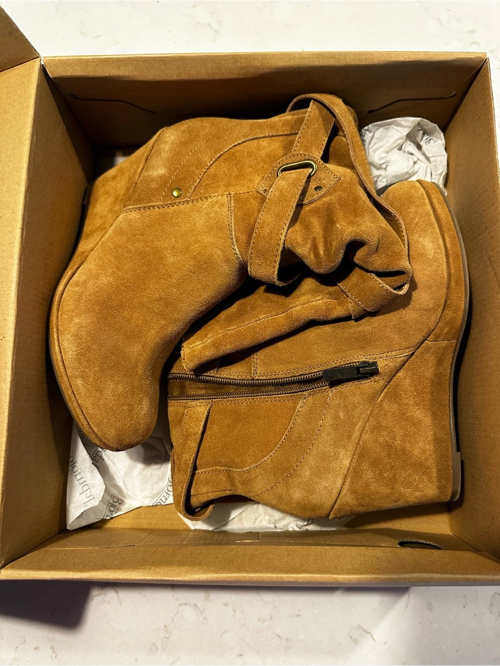 Bjorndal Tan Suede Wedge Ankle Boots